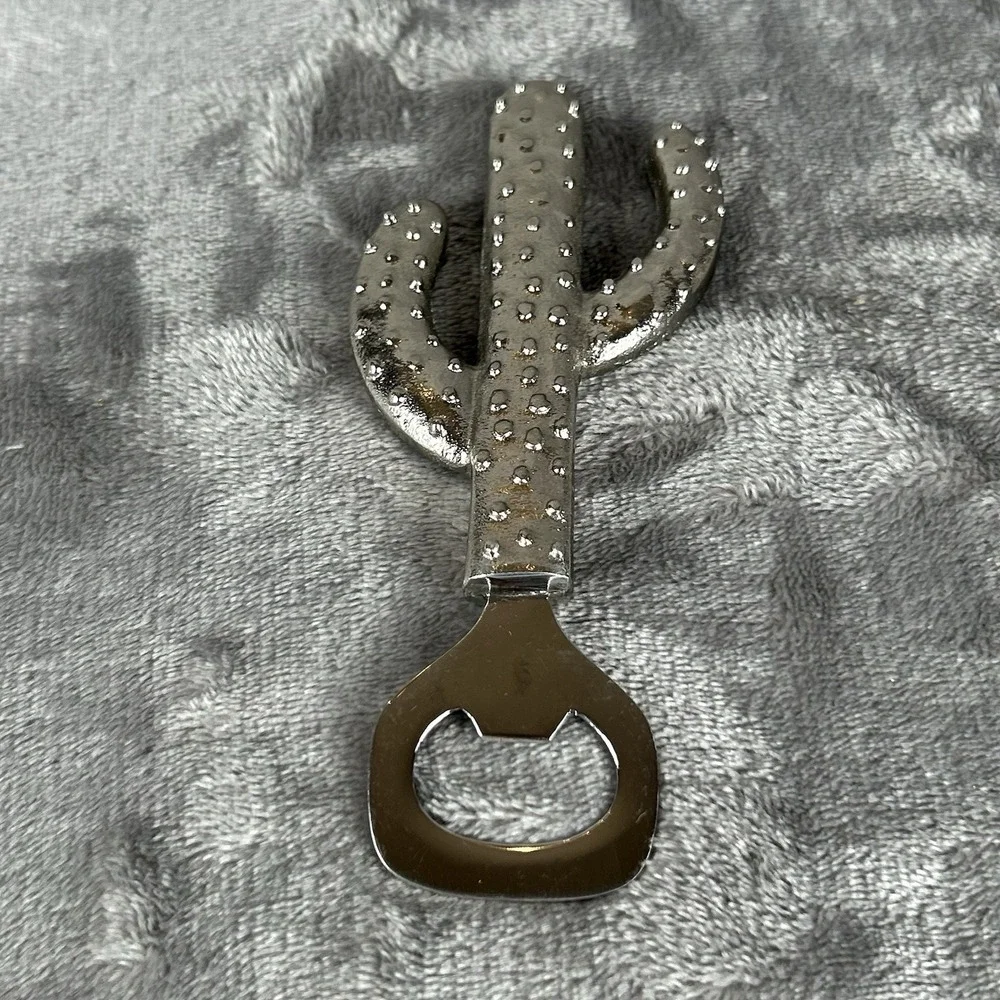 Shiny Silver Tone Bottle Opener Cactus Shaped‎ Bar Accessory Succulent